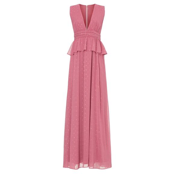 LDT Peplum Waist Gown Women's Plus 14 Pink Rose Sleeveless V-Neck Maxi RTR - Picture 11 of 15